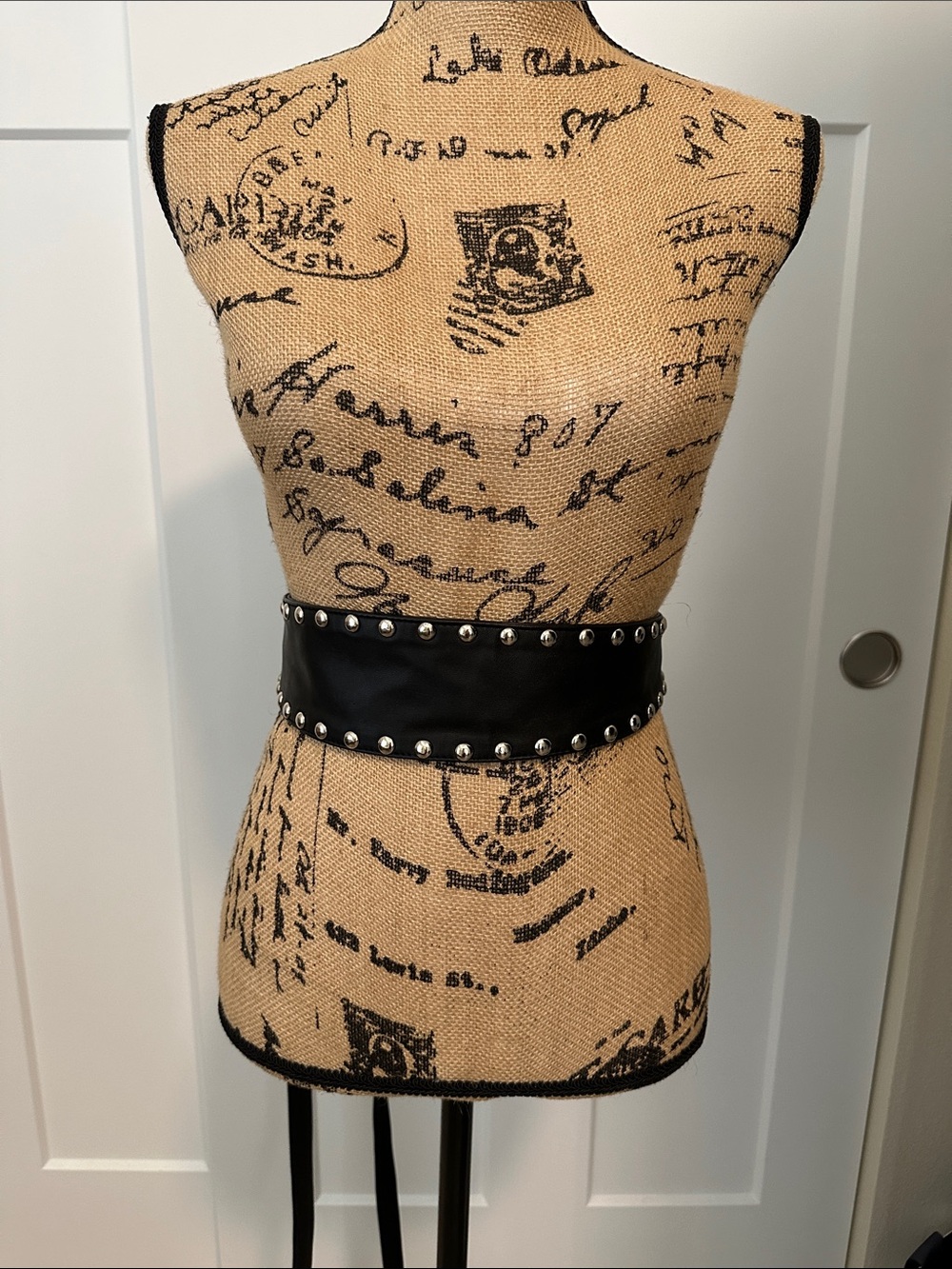 Studded Leather Black Wide Obi  Belt